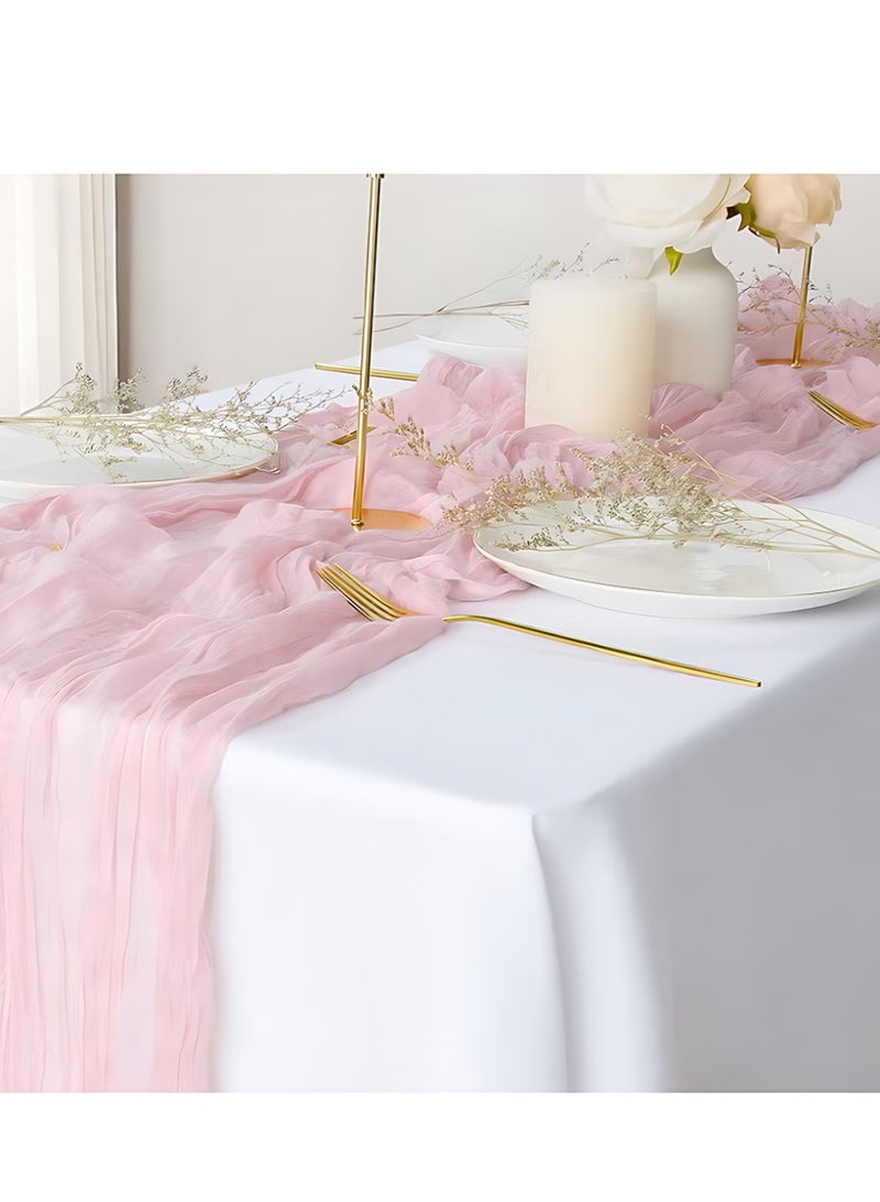 CLAVON Translucent Table Runner Chessian Tablecloth for Wedding Reception Bridal Shower Party Decoration Table Centerpiece 90*400CM Pink - Image 1